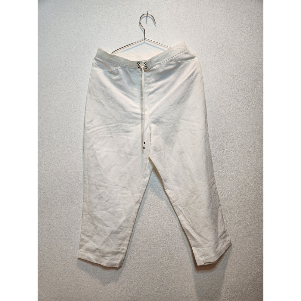 Talbots Petites‎ White Linen Blend Cropped Lace Up Pants Women 10P
